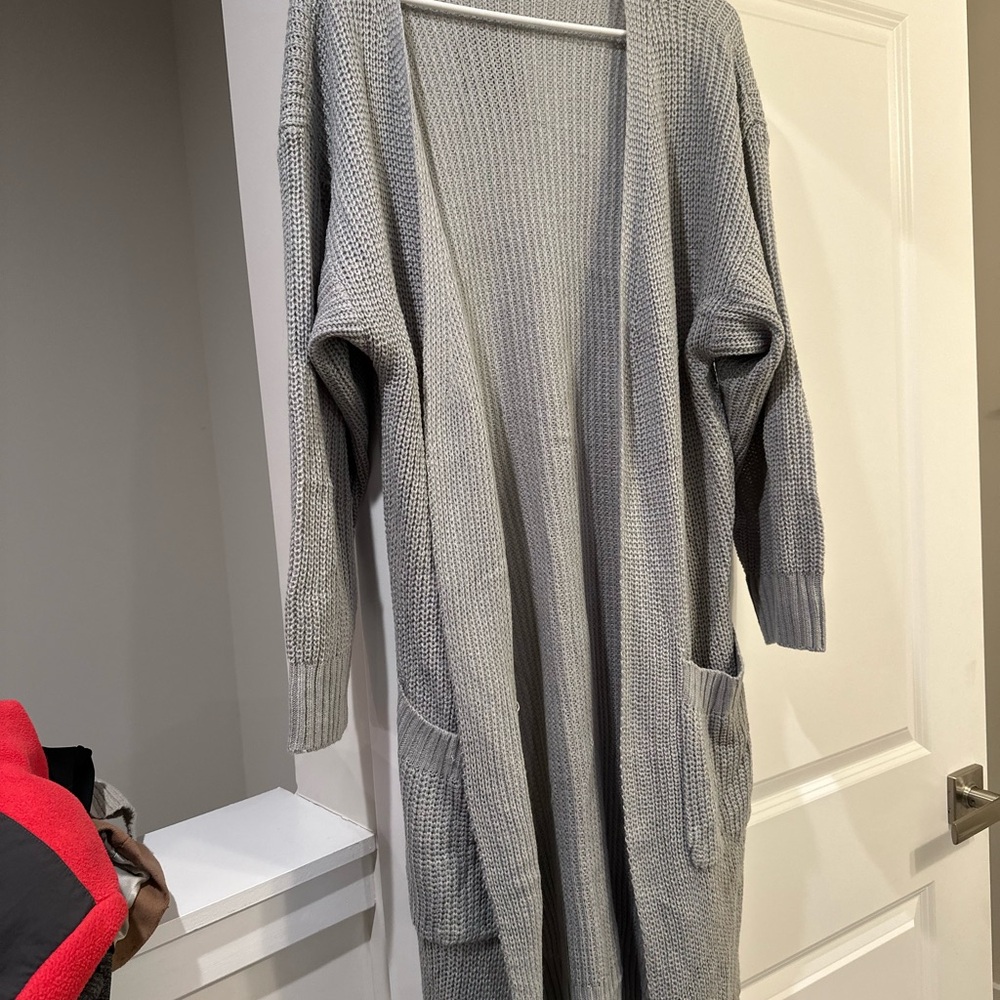 SHEIN Gray Open-Front Knit Cardigan